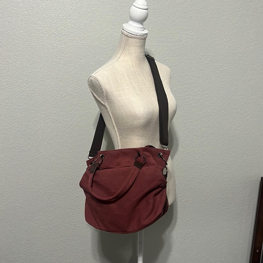 Slouchy Purse Removable Strap Handbag Zipper Crossbody Plum Red